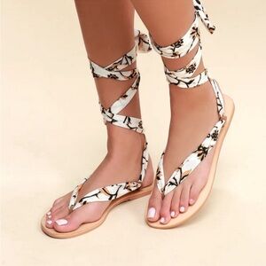 Amuse Society x Matisse Oceano Natural Print Lace-up Thong Sandals size 9